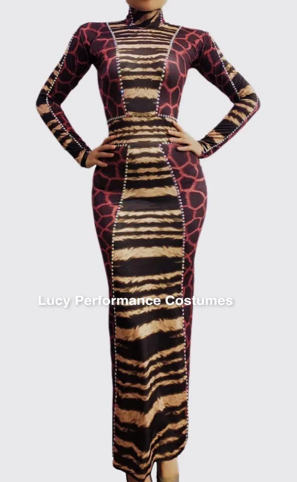 

Bar DS new giraffe European and American stage dress nightclub female singer gogo Long Sleeve Dress