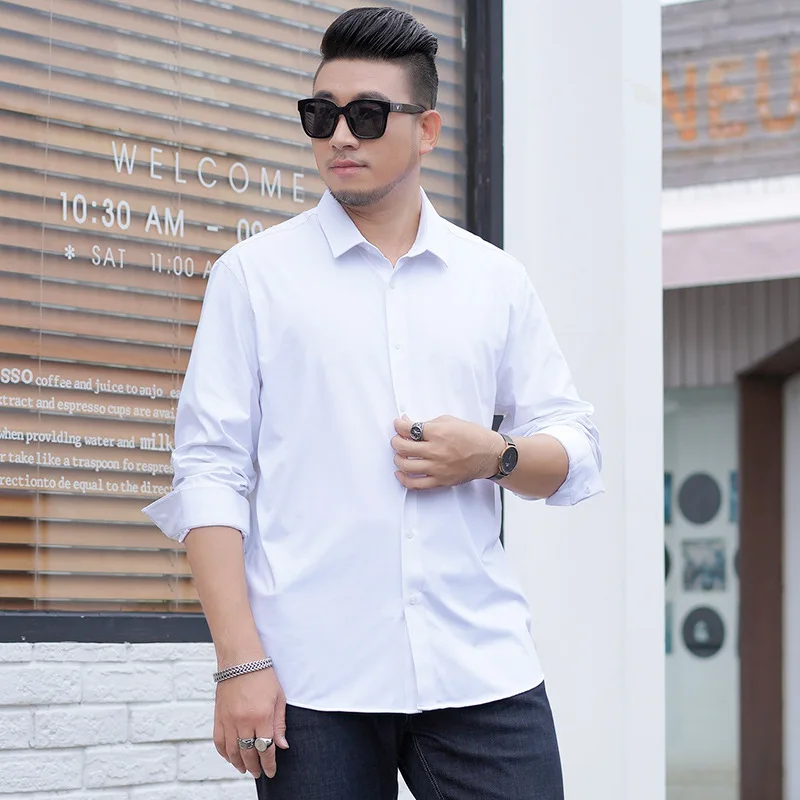

Large men's long sleeve shirt business casual loose multicolor versatile add fat spring and autumn high elastic shirt