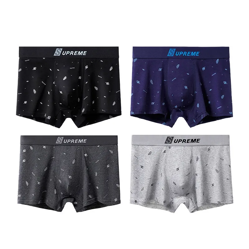 4Pcs/Lot Men's Underwear Flat Angle Men's Underwear Cotton Shorts Sexy Solid Color Breathable Underwear Man