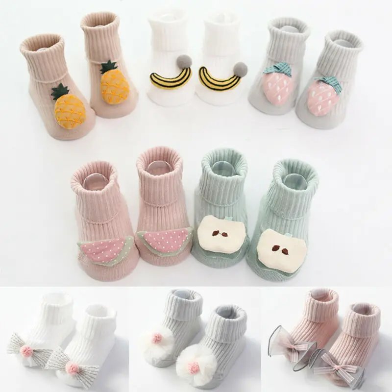 Нескользящие носки для новорожденных девочек с объемным фруктовым бантом Носки