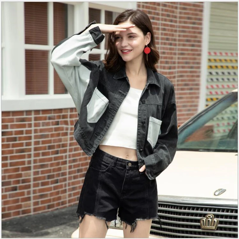 Женская джинсовая куртка с отложным воротником короткая в Корейском стиле
