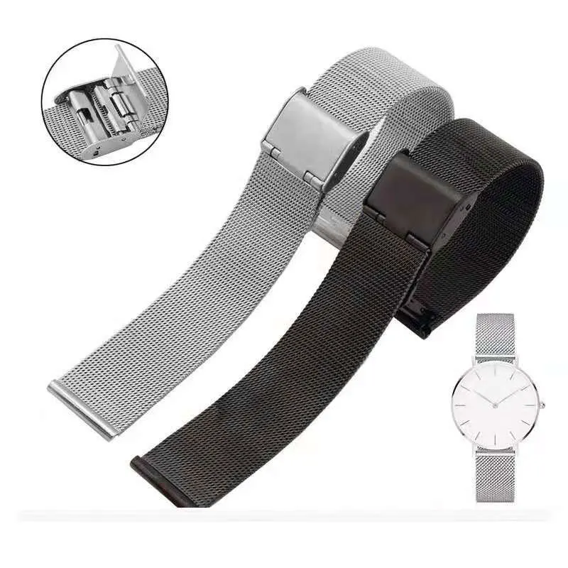 16-20mm watch steel band mesh strap Milan flat head high quality 04 line stainless steel insurance hanging buckle bracelet