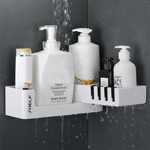 Угловая полка для ванной комнаты, органайзер для шампуня, вращающийся, без сверления, с 4 крючками, для ванной, корзина, для хранения на кухне
