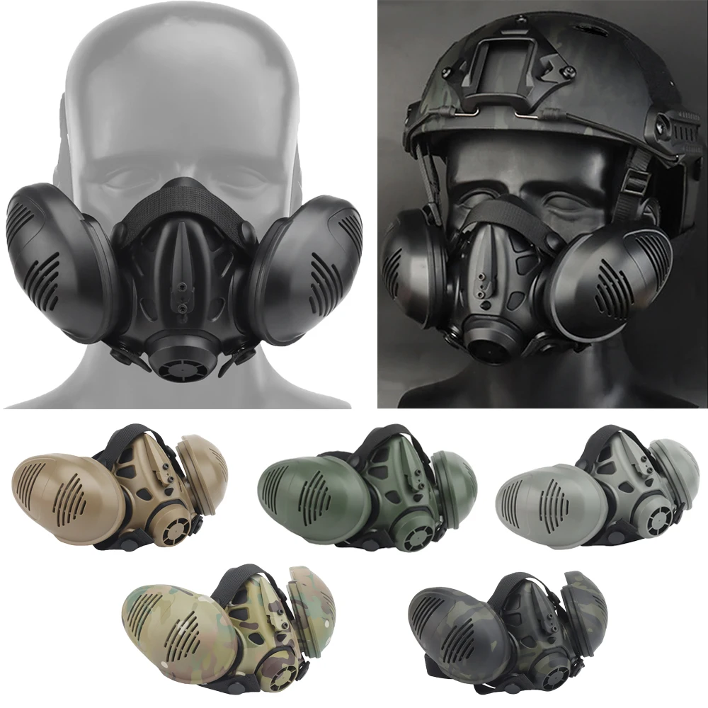 

Tactical Respirator Mask Bilateral Half Face Gas Mask For Military Paintball Airsoft CS War Games Cosplay Protective Equipment
