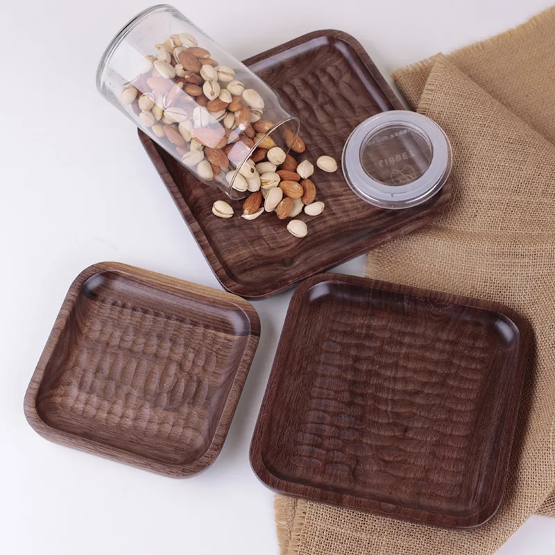 Квадратная деревянная тарелка черного ореха фруктовое блюдо чайный поднос