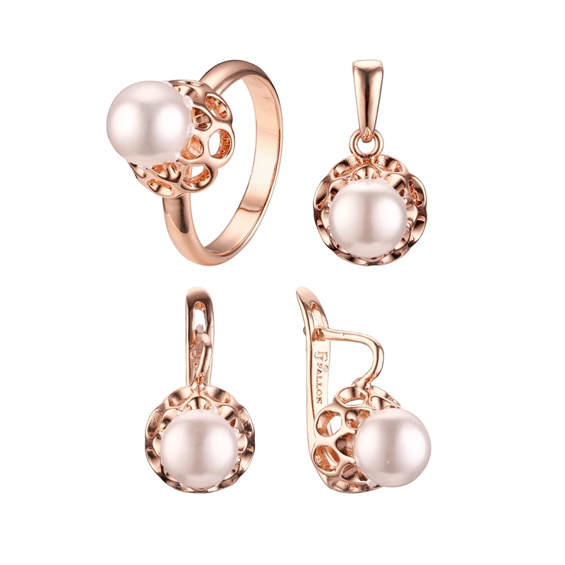 

2022 Luxury Beads Jewelry Set 585 Rose Gold Color Jewelry Office Round Simulated Pearl Earring Jewelry Sets Designs for Women