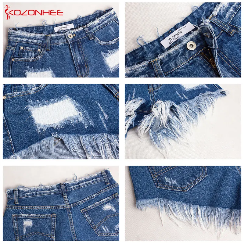 Loose Tassel Ripped Denim Shorts Women with Mid Waist Sexy Thin Jeans for girls Distressed #76 | Женская одежда