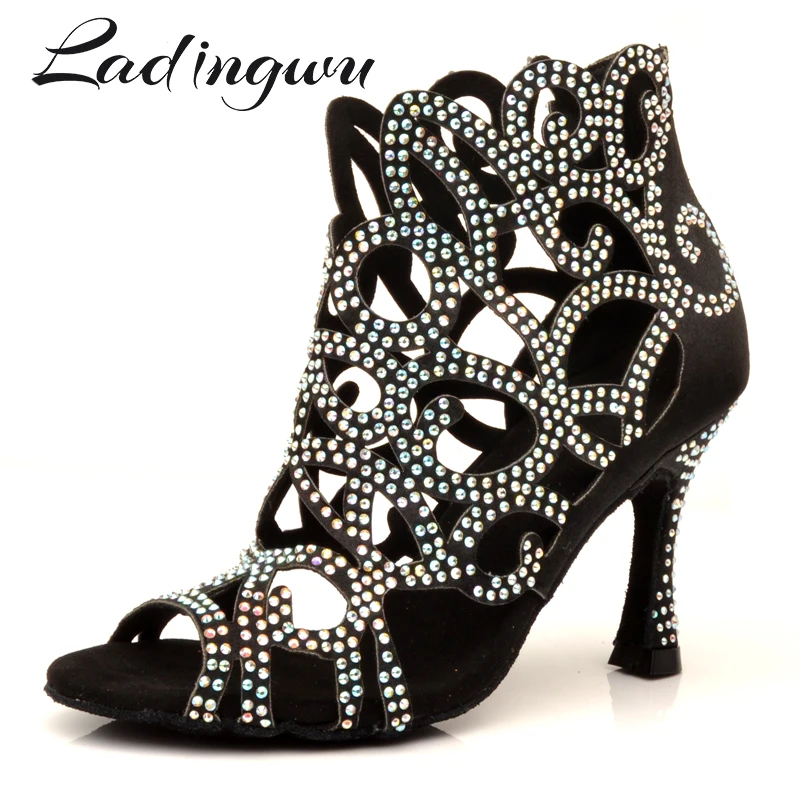 Женские туфли для латиноамериканских танцев Ladingwu с лазерной гравировкой стразы