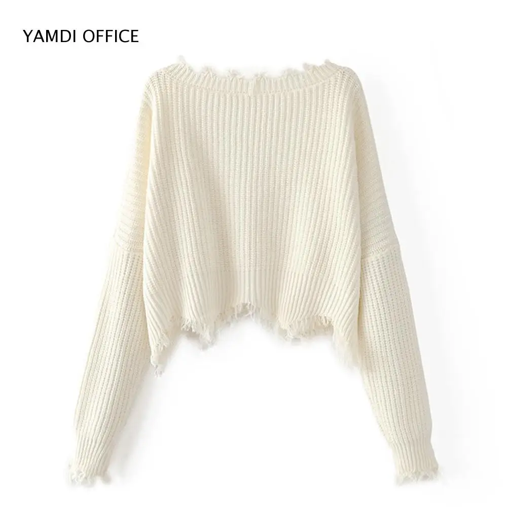 YAMDI 2019 NEW women tassel sweater autumn winter solid orange white black sweaters cropped jumpers v neck sexy knitted pullover | Женская