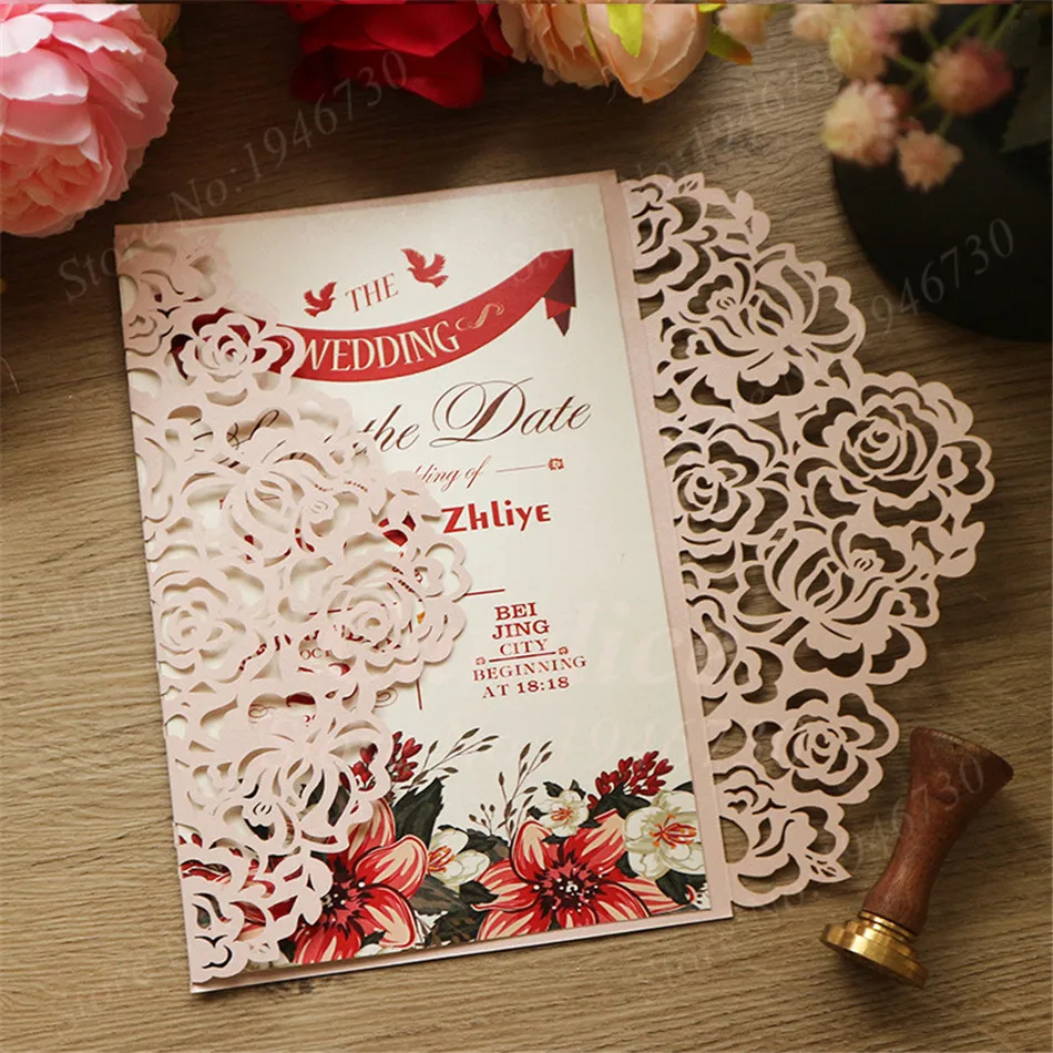 

Элегантная Роза и цветок Лазерная резка свадебные пригласительные открытки с комплектами пустые зеленые открытки украшения из бумаги для ...