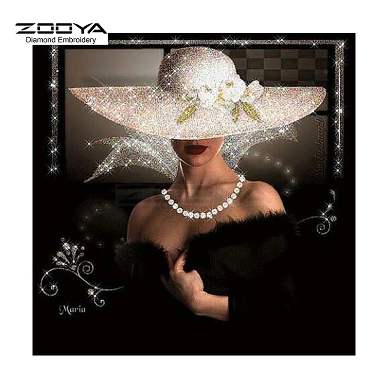 Алмазная вышивка ZOOYA, алмазная живопись, Портрет женщины, шляпа, картина, алмазная живопись, вышивка крестиком, стразы, мозаика, BJ1553