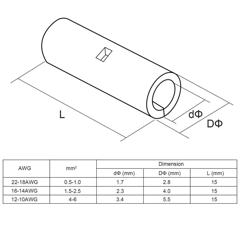 200 шт. неизолированные стыковые соединители 22-18AWG 16-14AWG 12-10AWG провода наконечник