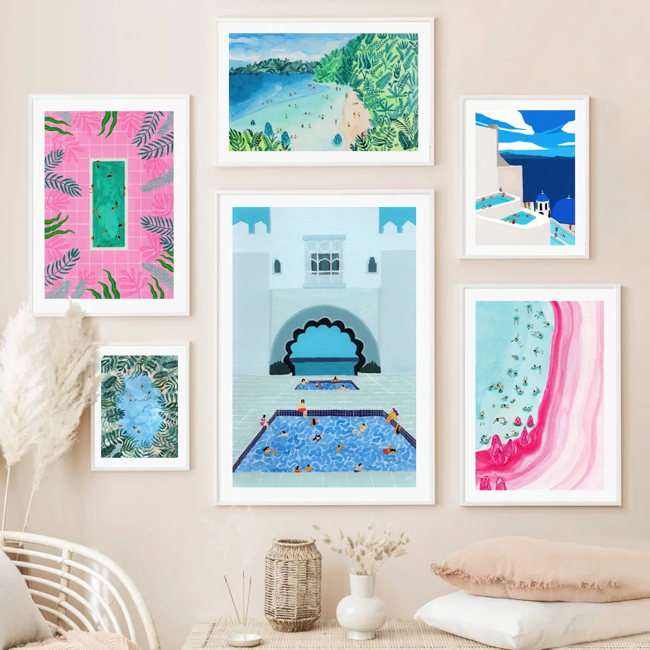 Тропический марокканский пляж плавание бассейн Санторини абстрактное искусство