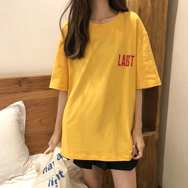 

Универсальная хлопковая футболка средней длины, юбка для женщин, новинка весны 2021, Корейская версия, свободные и тонкие топы для студентов