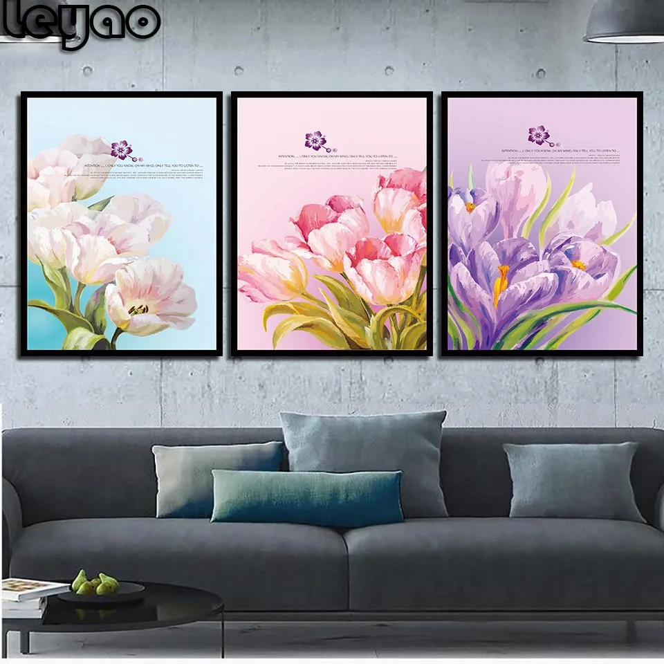 

3pcs Flower Series Abstract diamond painting modern floral full square round 5d diy diamond embroidery triptych home decor