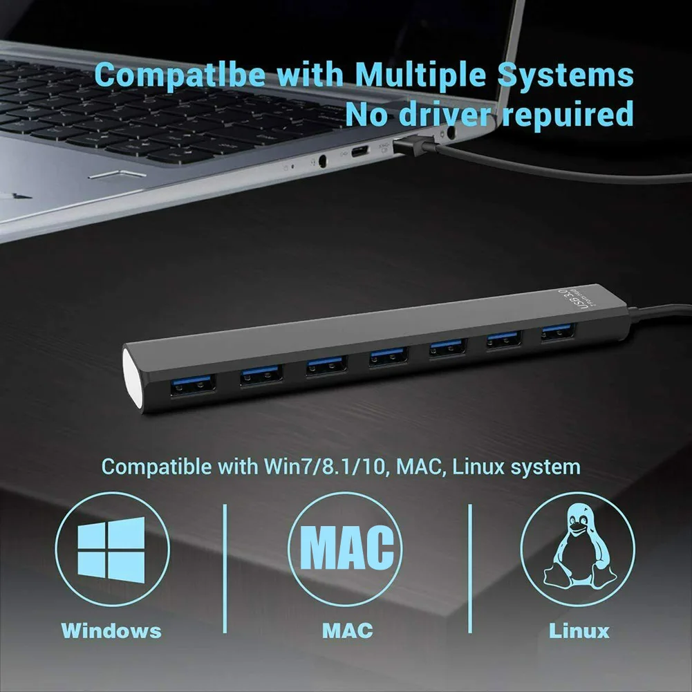 Multi USB 3 0 Hub 7-портовый высокоскоростной 5 Гбит/с тонкий компактный
