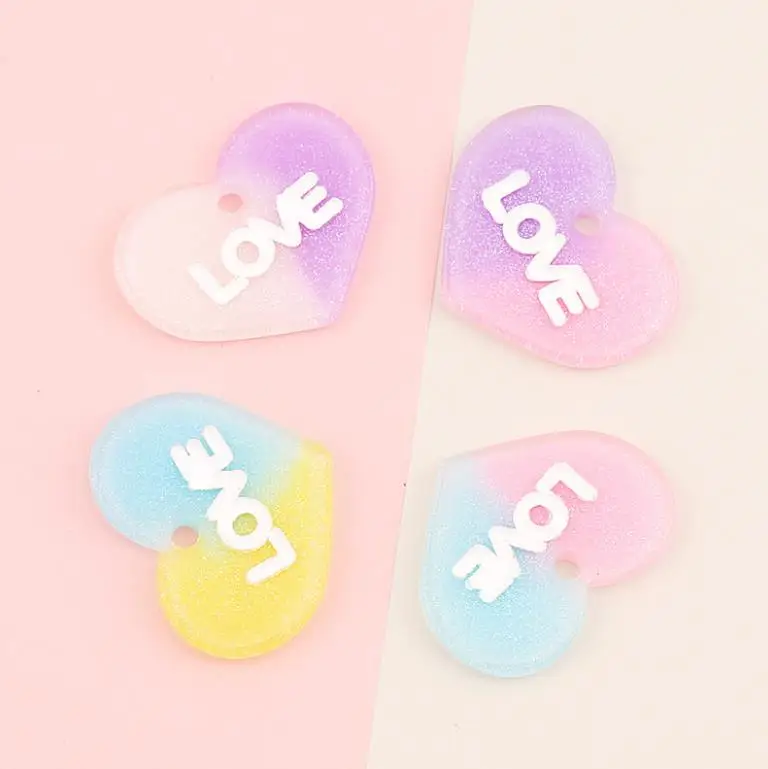 

kawaii Glitter Heart Resin pendant Decoration Crafts Flat back Resin Cabochon Embellishments For Scrapbooking Diy Accessories