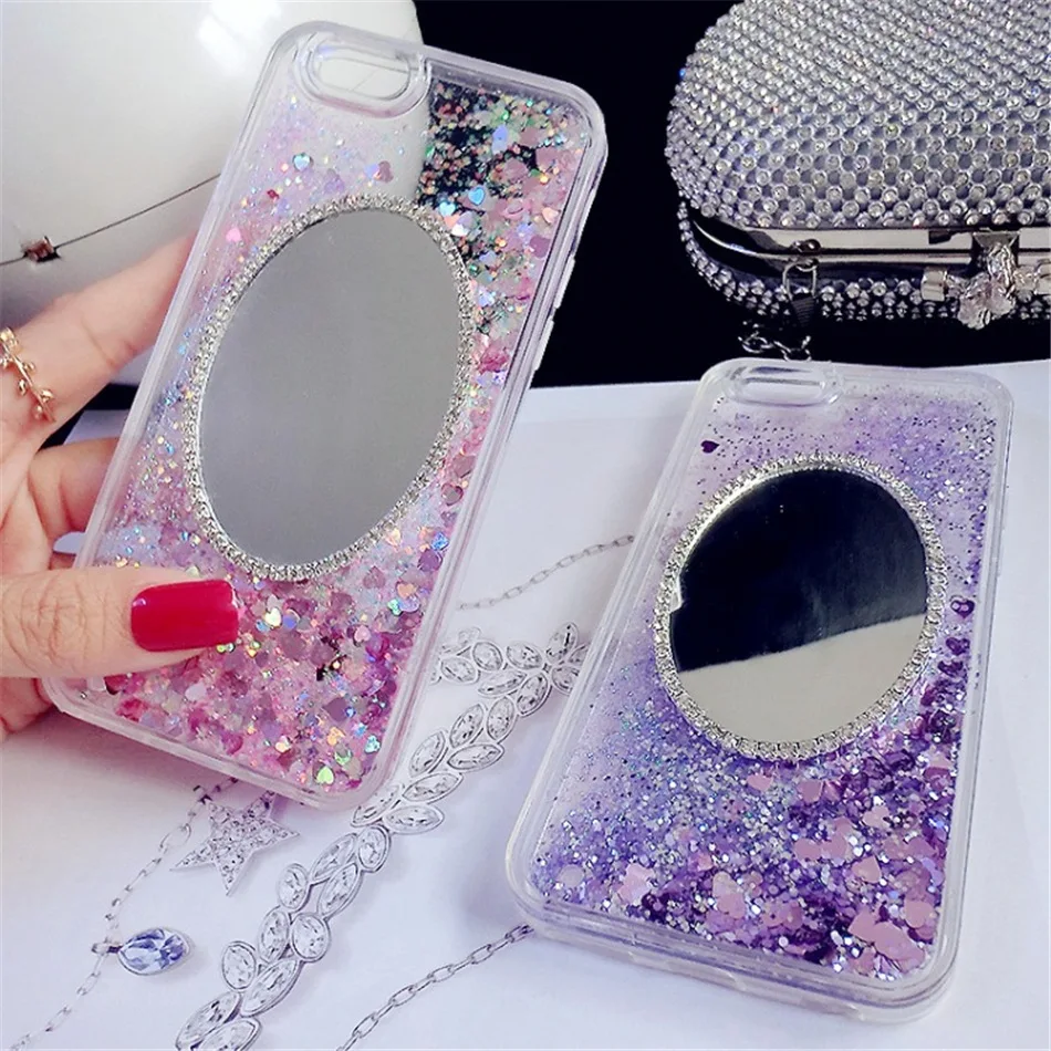 Модный чехол для телефона блестящий зеркальный с блестящими стразами прозрачный