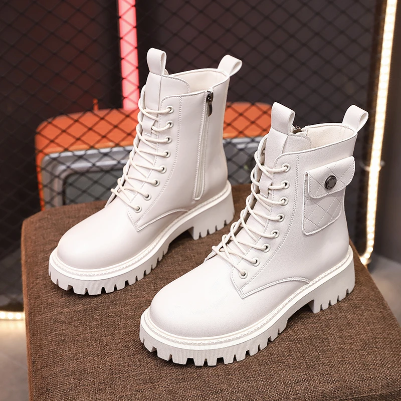 

Женские удобные ботильоны на платформе со шнуровкой, черно-белые Универсальные женские ботинки в британском стиле