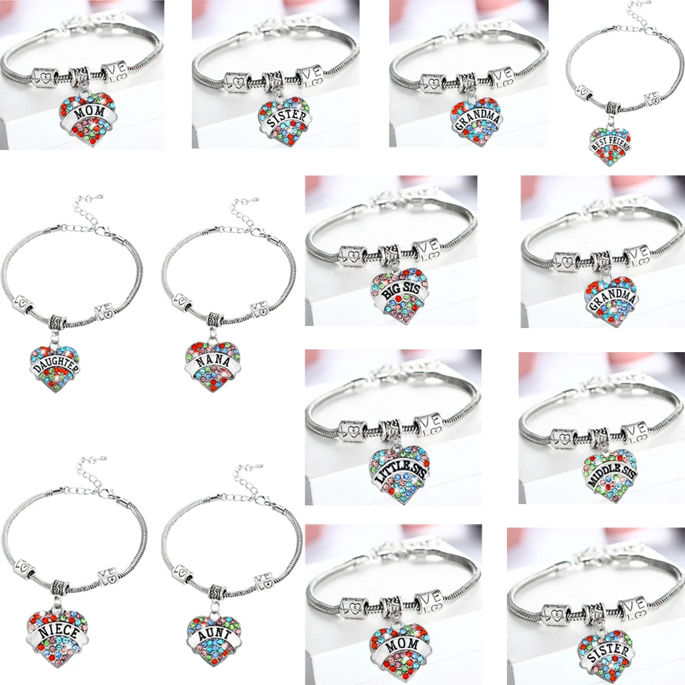 Браслет с надписью Love браслет кулоном сердце кристаллами сестра дочь бабушка