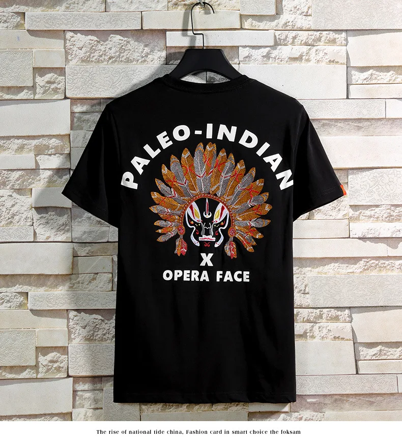 

Men's new Chinese style embroidery short sleeve T-shirt youth leisure fashion Pullover round neck loose cotton T-shirt fashion