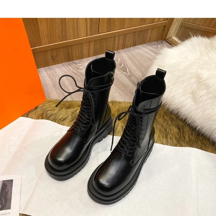 

2021 Spring Retro Boots Platform Shoes Women Fashion Martin Boots British Style Lady chaussure Autumn Female footware Cross-tied