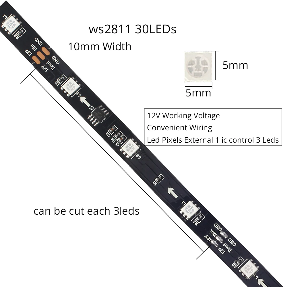 WS2811 DC 12V IP30/IP65/IP67 адресуемый RGB светильник для изменения цвета лента 1 IC УПРАВЛЕНИЕ