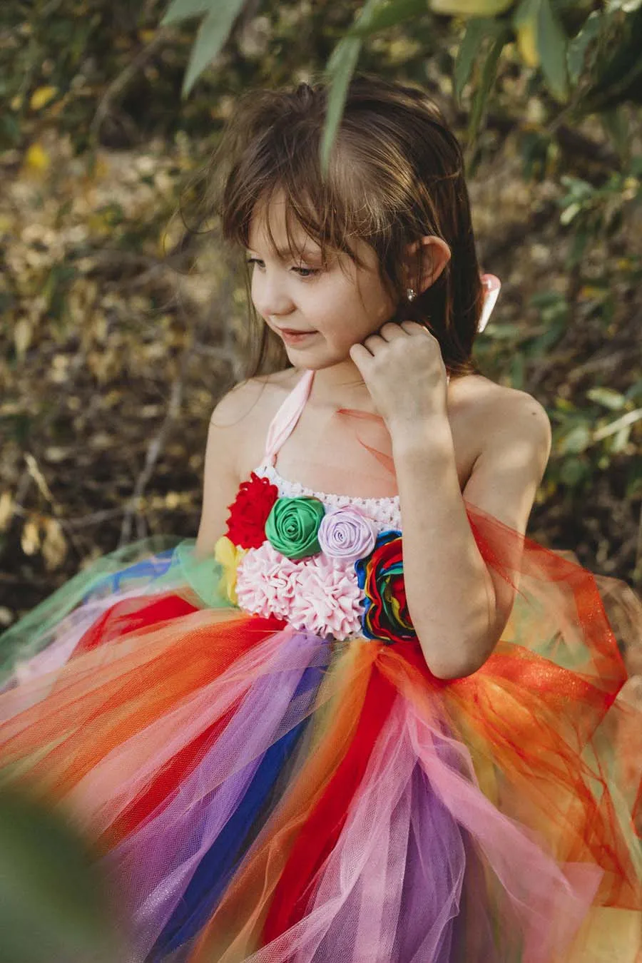 Детское Радужное платье-пачка с цветочным рисунком на бретельках | Детская