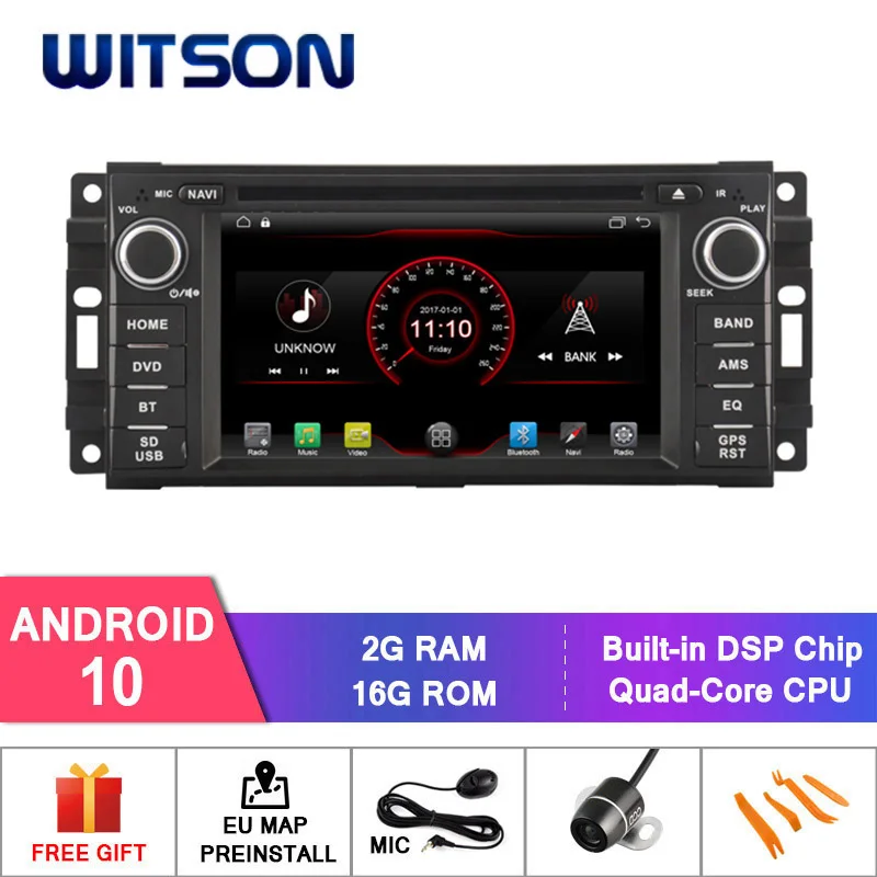 WITSON Android 10 автомобильный dvd плеер для CHRYSLER JEEP DODGE Встроенная функция OBD CAPACTIVE 1024*600