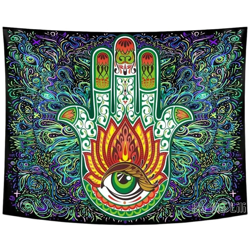 

Hand Good Luck Charm Protection Symbol Anti Evil Eye Psychedelic Mandala By Ho Me Lili Tapestry