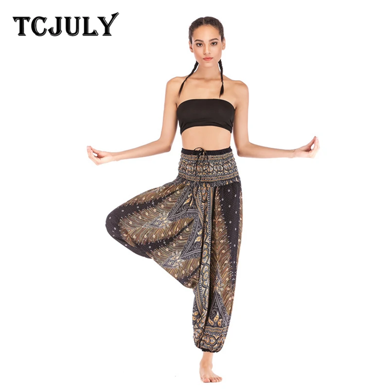 Женские брюки с принтом павлина TCJULY Свободные повседневные высокой талией