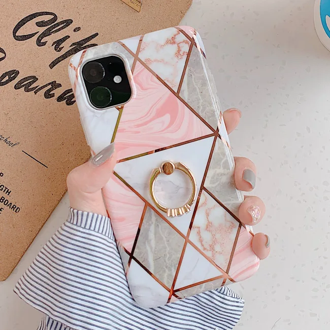 Чехол для телефона LACK для iPhone 11 11Pro Max XR X XS Max 6 6S 7 8Plus Роскошный Мраморный чехол с кольцом-подставкой - Color: Style 4