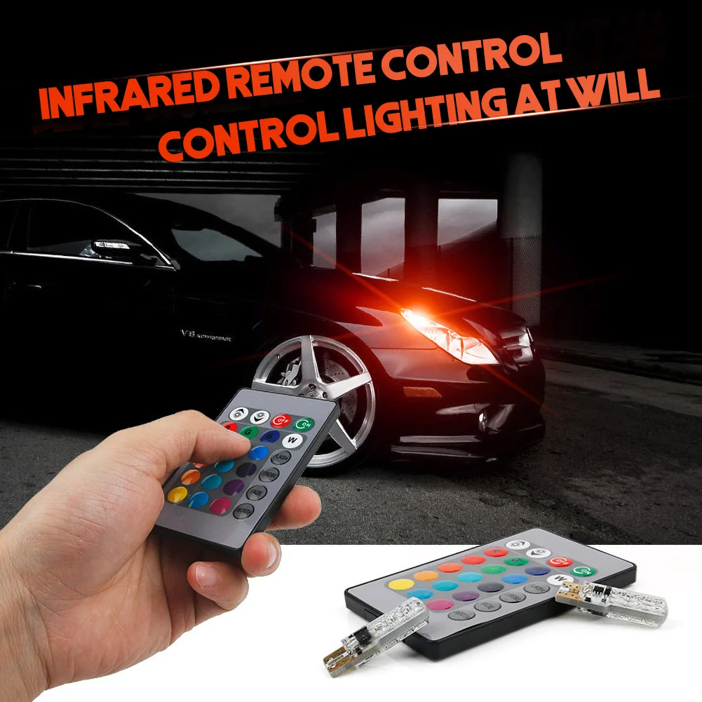 

T10 W5W Car LED Signal Bulb Remote Control RGB Auto Interior Dome Reading Light Atmosphere Wedge Side Flash Strobe Lamp 6SMD