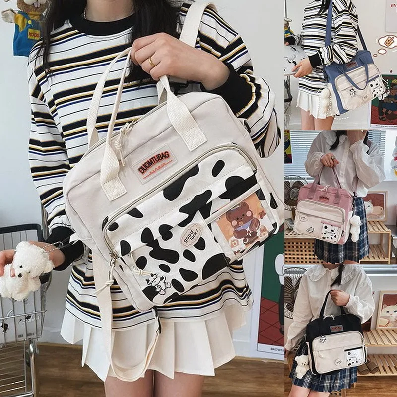 

Korean Waterproof Nylon Small Backpack Cow Women Fashion Mini Travel Backpacks Schoolbag for Tennager Girls Kawaii Shoulder Bags