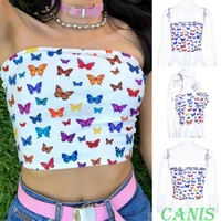 summer women butterfly print tube top fashion vest sexy strapless wrap chest tube top elastic safety underwear tanks