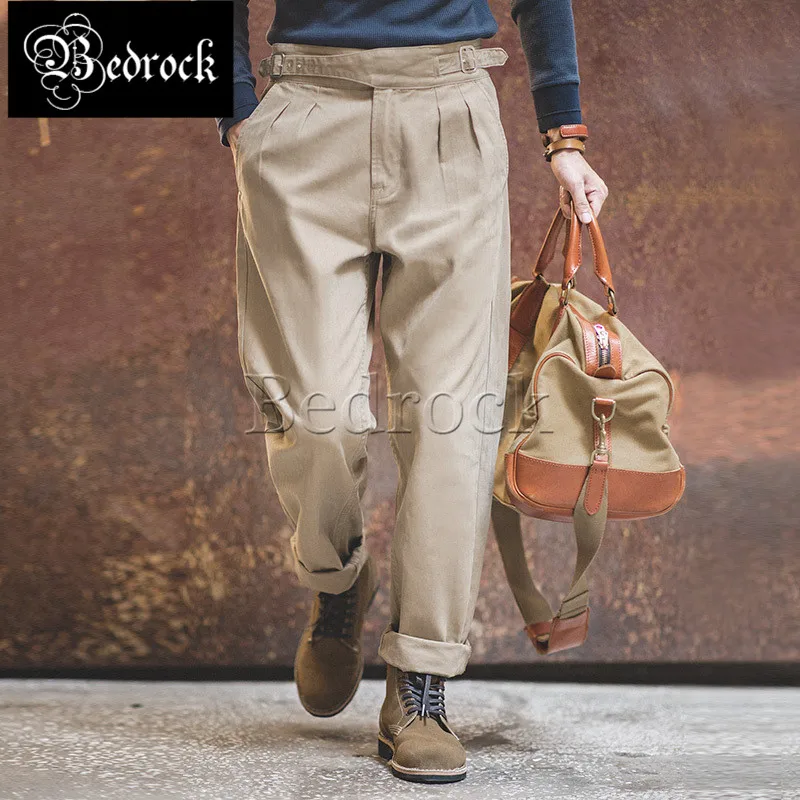 

Bedrock vintage Khaki pants WWII high-waisted army green Gurkha Pants for men straight-leg Neapolitan trousers