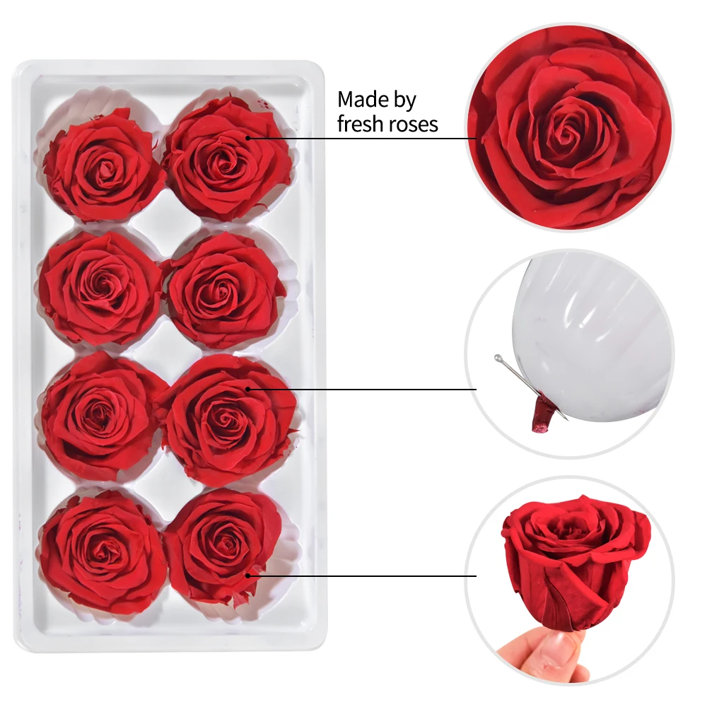 

AINYROSE 8pcs/Box 4-5cm DIY Natural Preserved Flowers Immortal Rose Head Dried Rose Wedding Decor Birthday Mother's Day Gifts