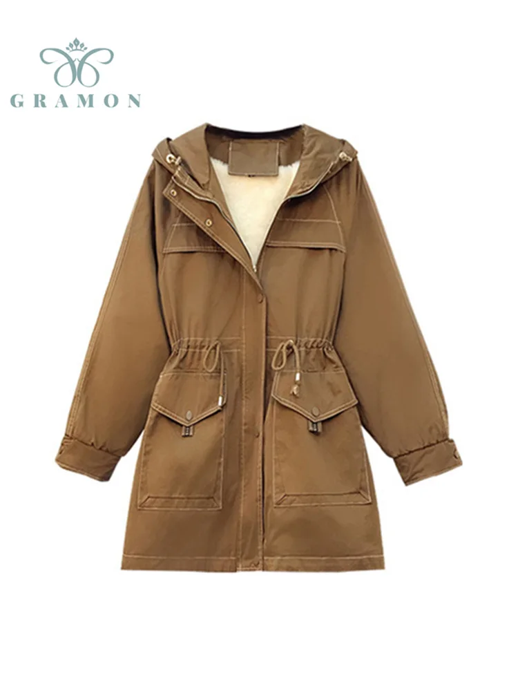 

Jackets Plus Size Women Overcoat 2021 Winter Fashion Parker Coats Cotton Liner Thicken Warm Long Sleeve Hooded Chaquetas Mujer