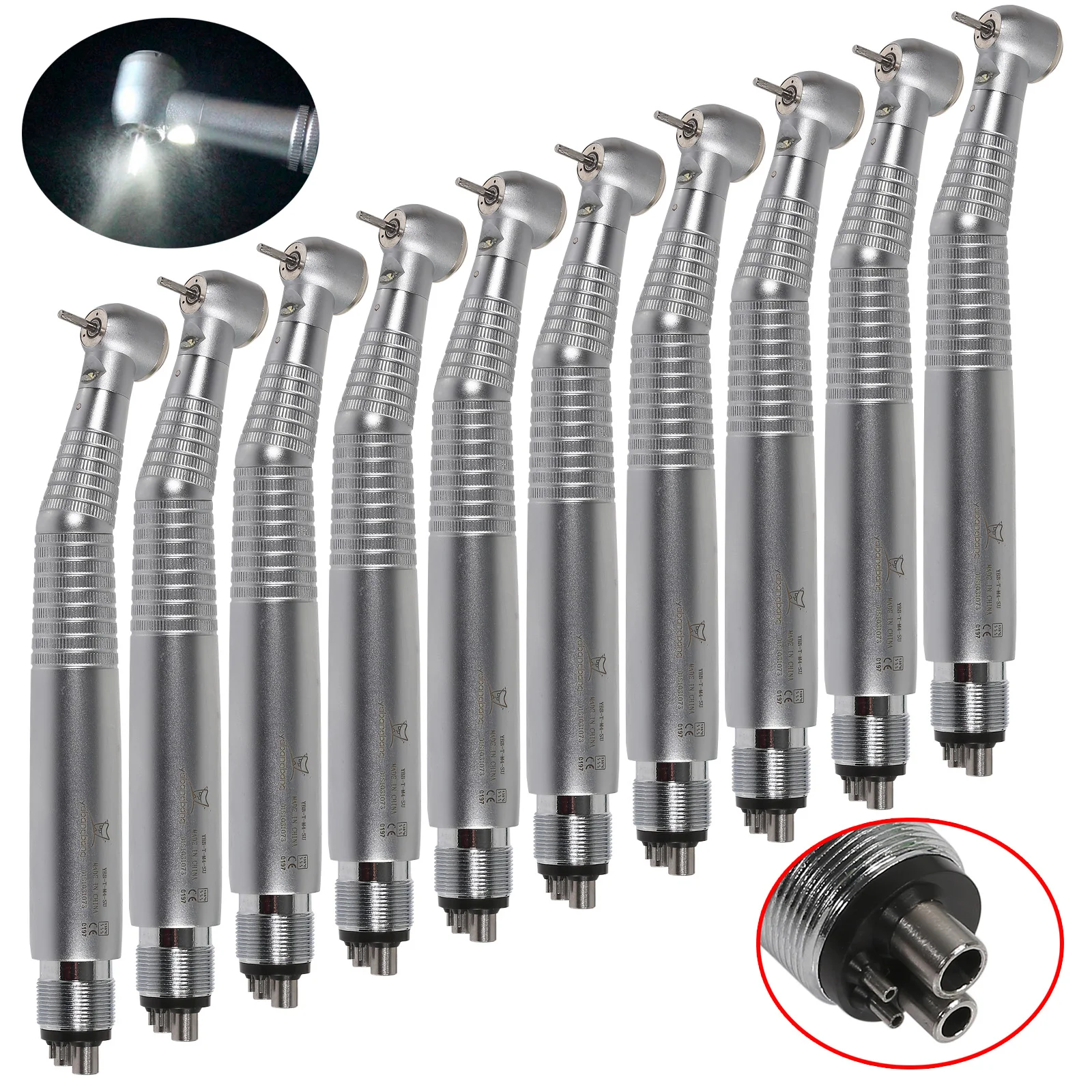 

1-10Pcs Dental Large Torque LED E-generator High Speed Handpiece 4 Hole Internal Triple Water Spray