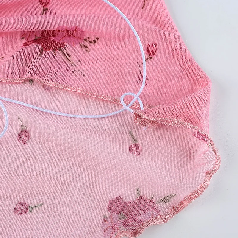 

Foral Printd Camis Women Sexy Pink Halter Top Summer Backless Streetwear Tank Tops Club Mini Tees Y3K Aesthetic Kawaii Clothes