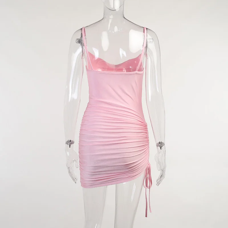 

Sexy Women Bodycon Summer Skinny Spaghetti Strap Ruched Cami Dress Y2K Elegant Lady Club Evening Party Nigh Dresses Outfits