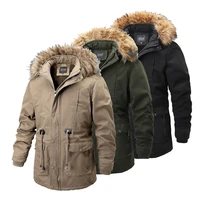 winter jacket men brand casual fleece linning hoode parka fur medium long thick parkas warm zipper button pocket snowjacket coat