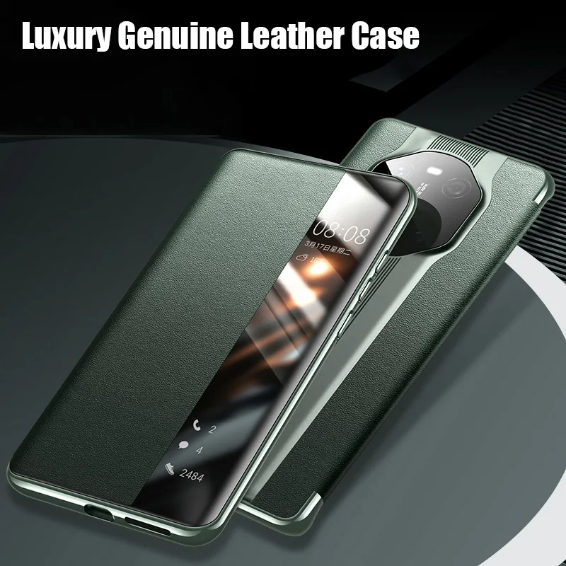 luxury fashion genuine leather flip cover for huawei mate 40 rs pro plus 30 sports car case smart window view sleep shockproof free global shipping