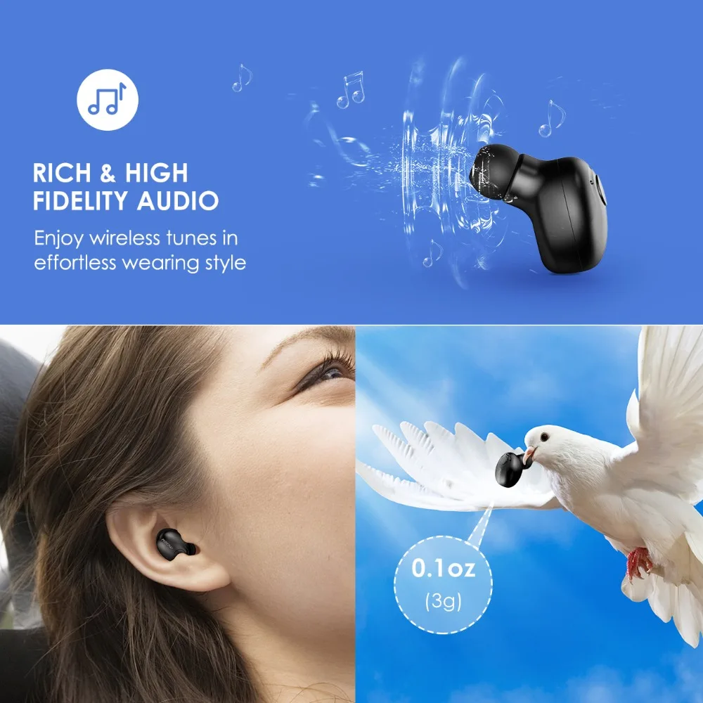 MPOW Bluetooth наушник один беспроводной наушник мини-наушники-невидимки с микрофоном 2 магнитные зарядные устройства/чехол для мобильного телефона