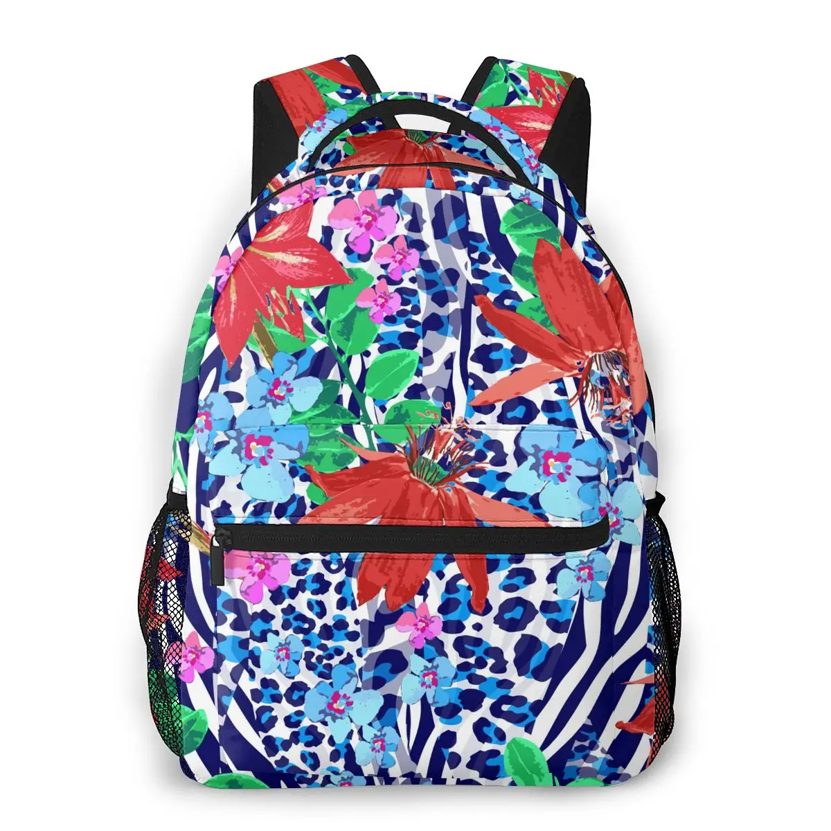 

2021 OLN Travel Backpacks Blue Zebra And Red Flowers Pattern Girl Backpack For Women Large Capacity School Bag For Teenage