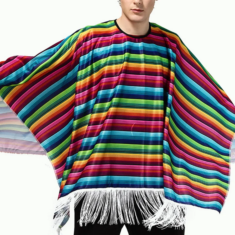 Взрослый мексиканский костюм женский мужской лоскутный Полосатый Стиль плащ