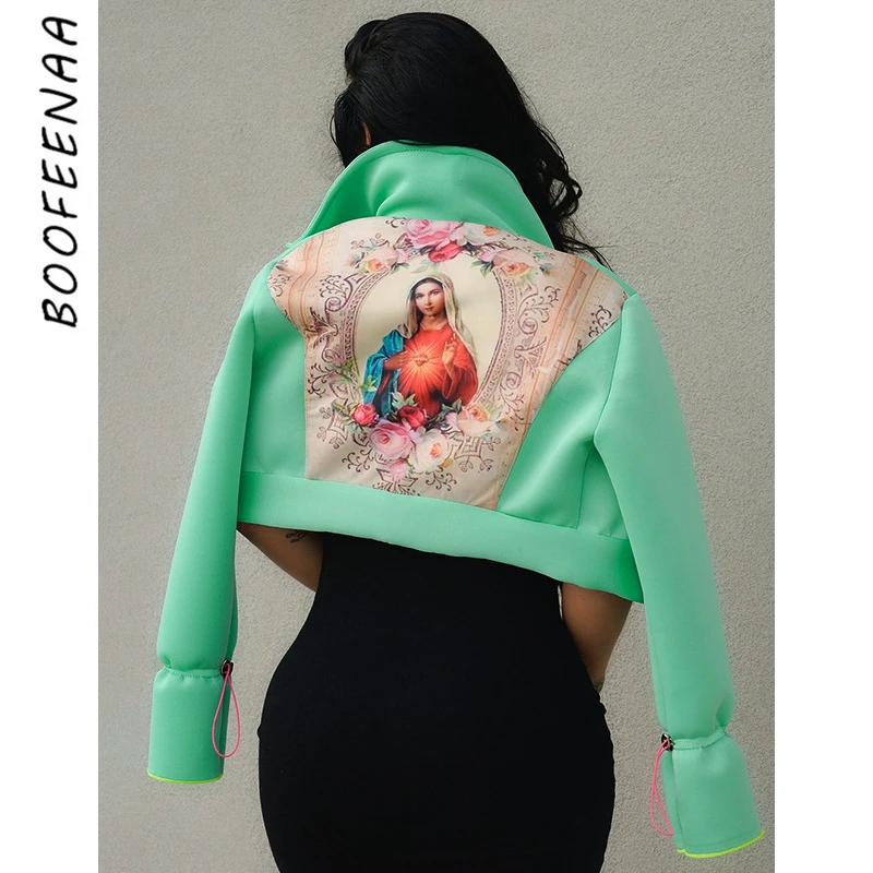 

BOOFEENAA Vintage Painted Cropped Jackets for Women Fashion Winter Clothing 2021 Streetwear Retro Short Coat Outwear C85-EZ38