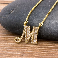 26pcslot luxury gold color a z letters necklace copper cz pendant cute initials name necklace fashion party wedding jewelry