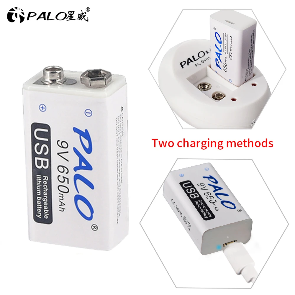 PALO 9V USB аккумулятор 650mah перезаряжаемый микро usb 9V Lipo батареи для микрофона беспроводной микрофон гитара для эквалайзера дымовая сигнализация