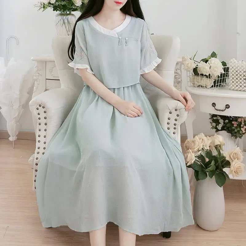 Женское шифоновое платье Hanfu летнее в стиле ретро китайском винтажная сказочная